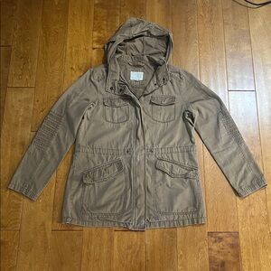 A New Day Tan Hooded Utility Jacket Size M  Military Style Casual Outdoors
